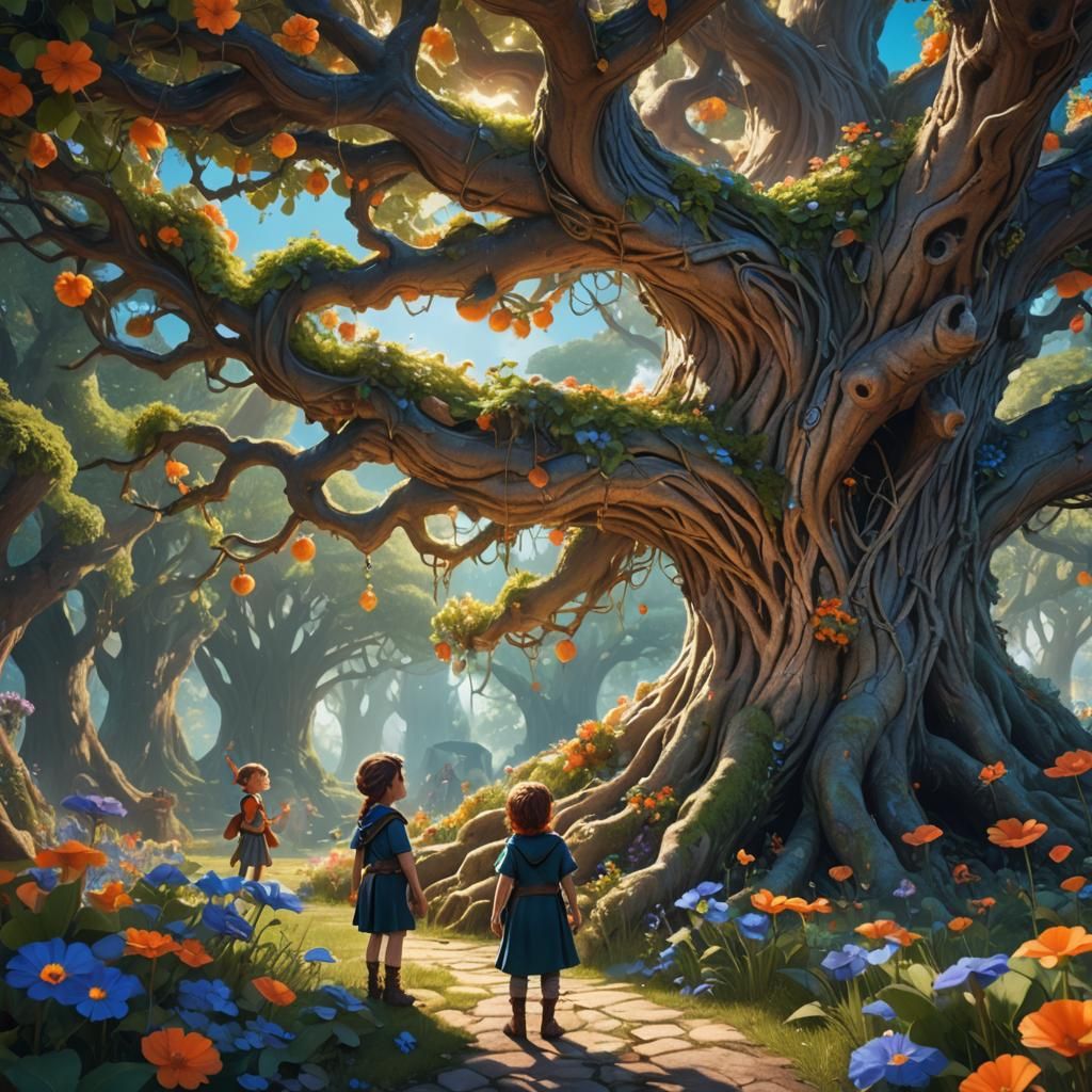 Child and Elf in Flower Camp: Fantasy Concept Art