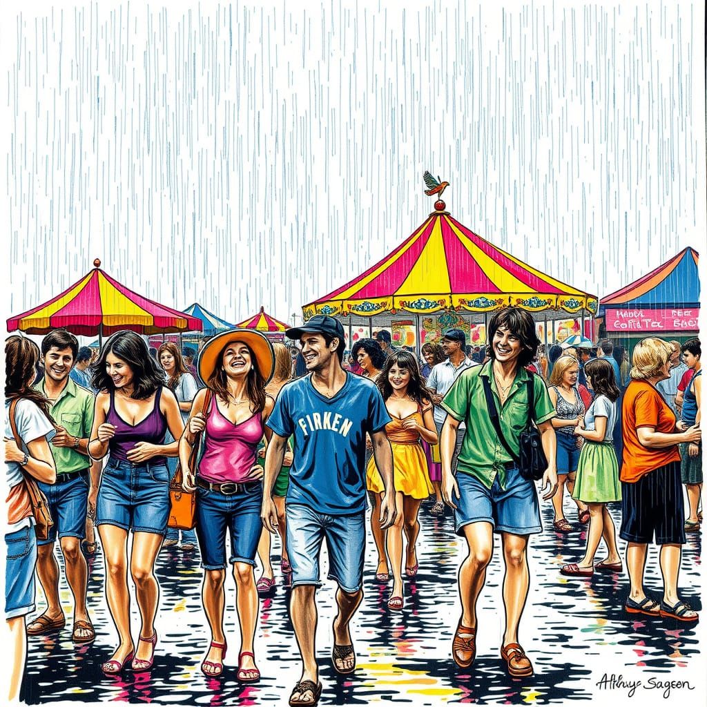 Retro Summer Fair in Etched Pop Art Style