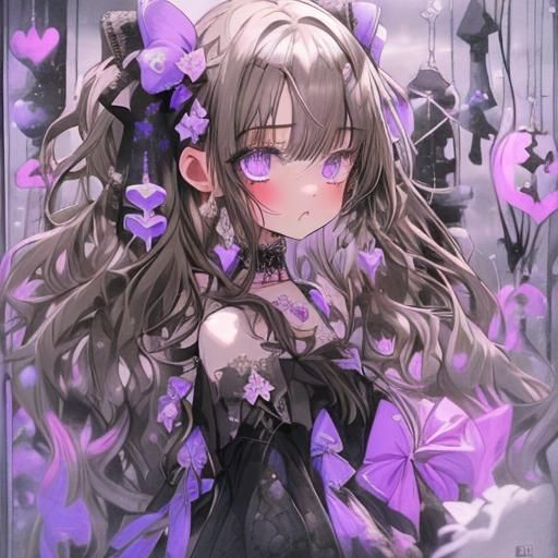 Gothic Pastel Purple Anime Girl in 3D Style