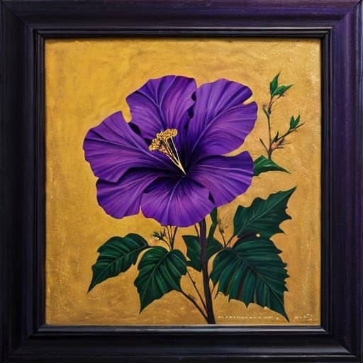 Vivid Purple Hibiscus Flower in Thick Impasto Style