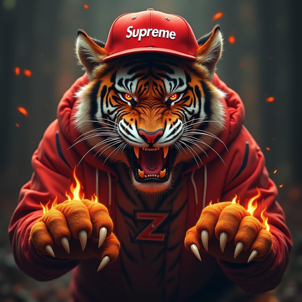 Fearsome Tiger with Supreme Hat and Fiery Claws
