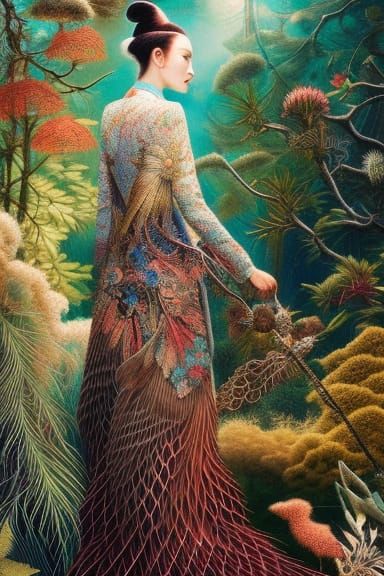 Eagle-Human Hybrid in Mycelium Network, Detailed Digital Art
