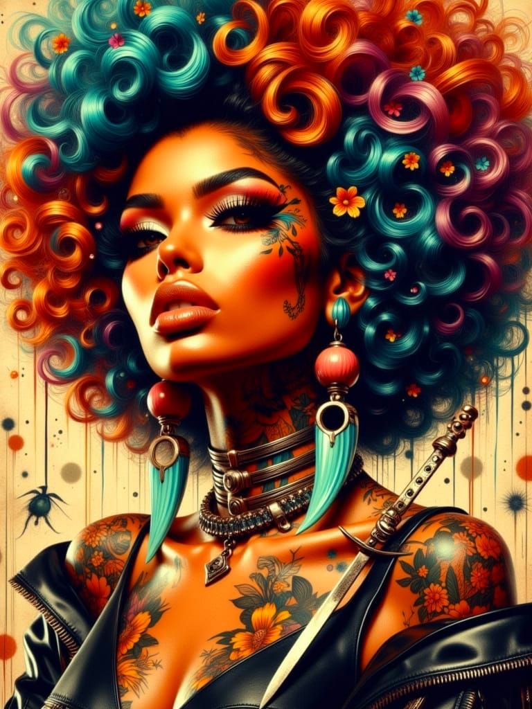 Tattooed Punk Afro Beauty in Neovisceral Style
