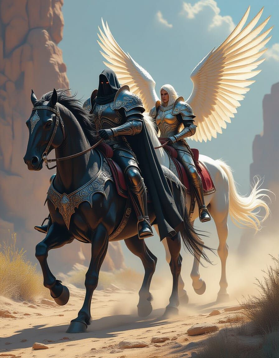 Death Knight and Angelic Steed in Dramatic Concept Art