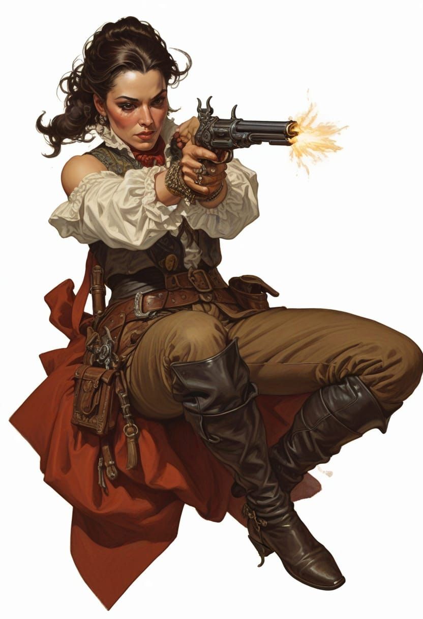 French Baroness Fires Flintlock Pistol in Heroic Fantasy Sty...