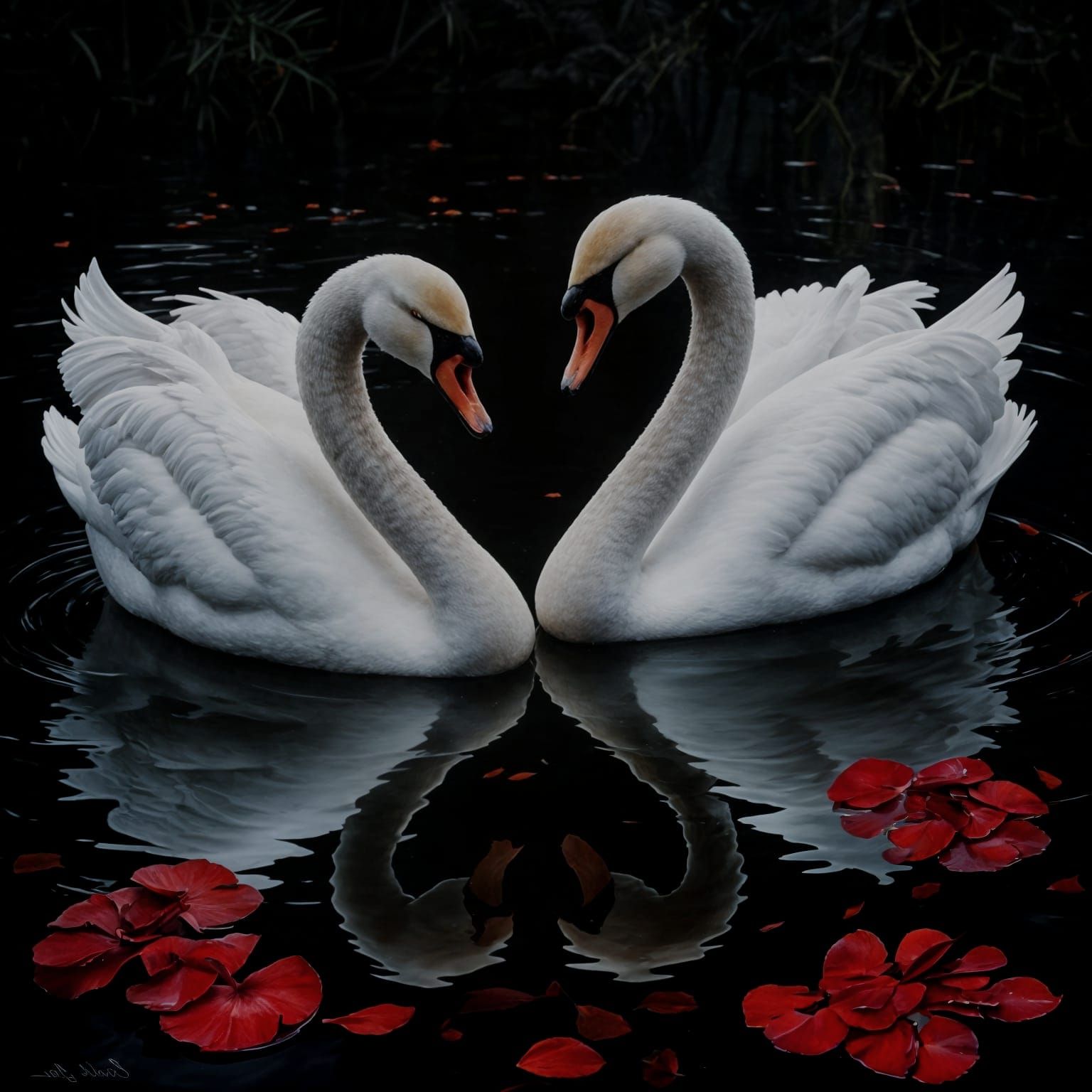 Romantic Dark Fantasy Swans in Impasto Oil Paint