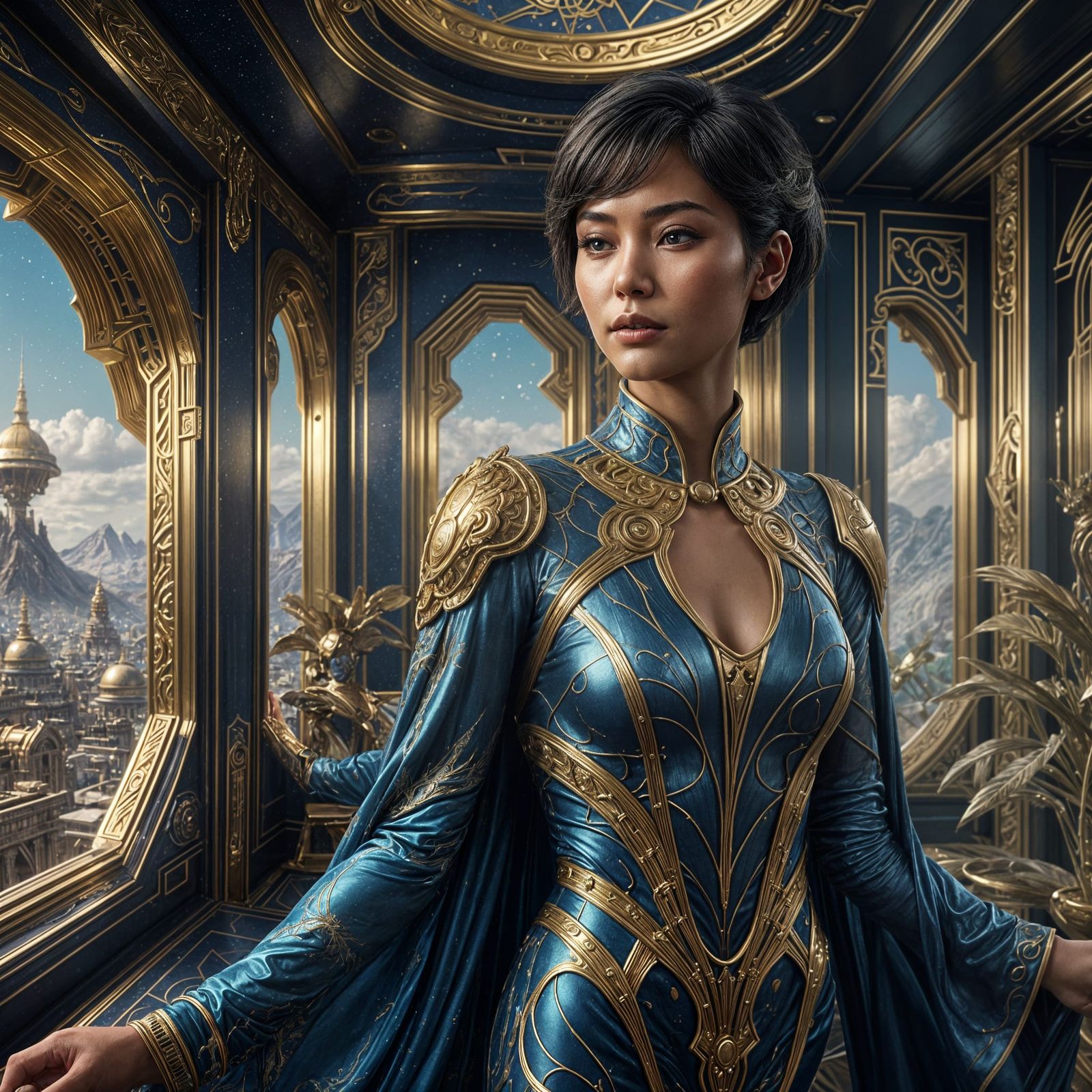 Beautiful Alien Woman in Hi-Tech Living Room