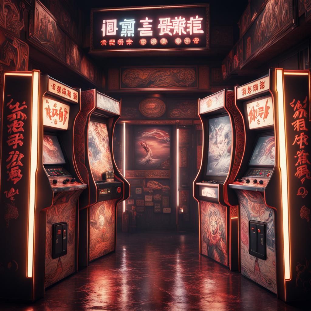 Japanese Puck-Man Arcade Machine in Digital Matte Painting