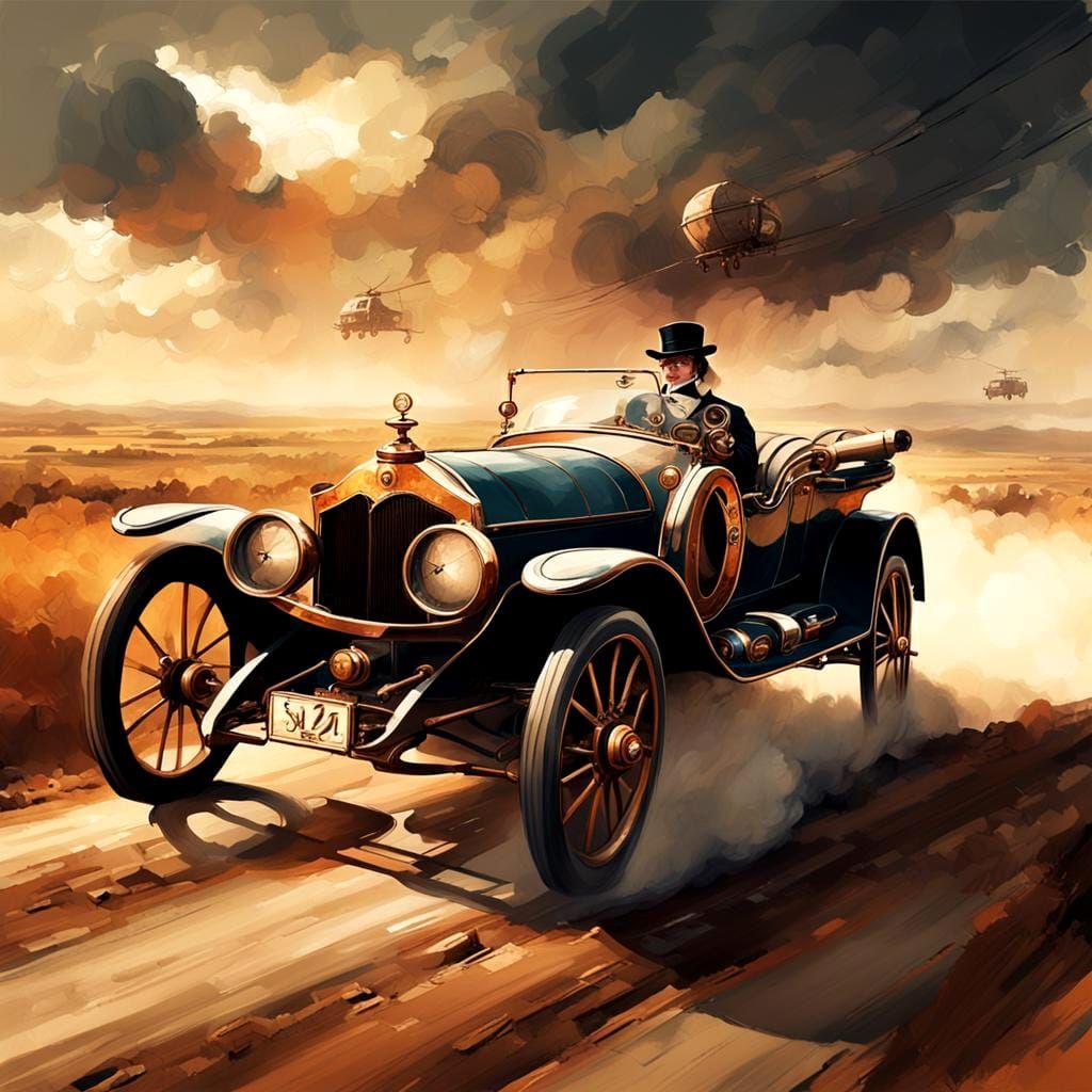 Steampunk Car Chase Inspired by Renaissance Design
