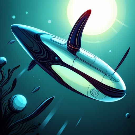 Futuristic Submarine with Bioluminescent Sea Life