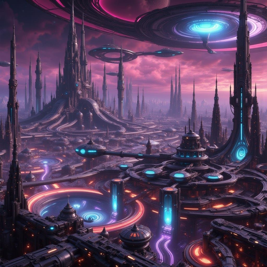 Majestic Metropolis on Distant Planet in Sci-Fi Style
