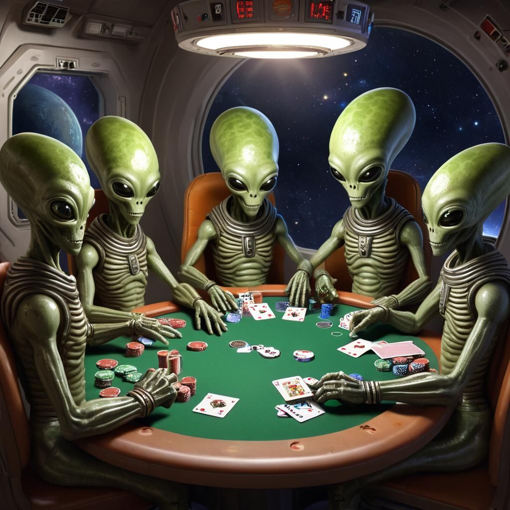 Aliens Playing Poker in Space Station