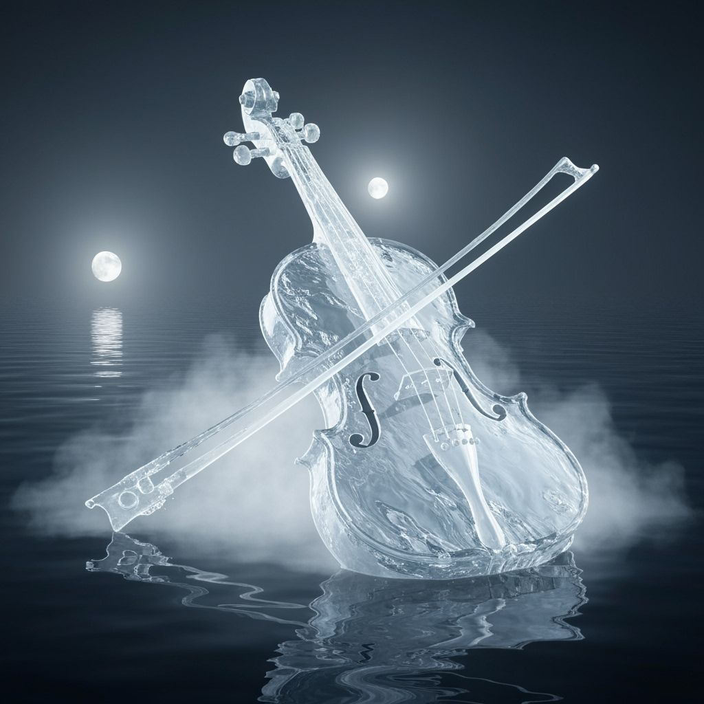 Water Violin Sculpture in Ethereal Moonlight
