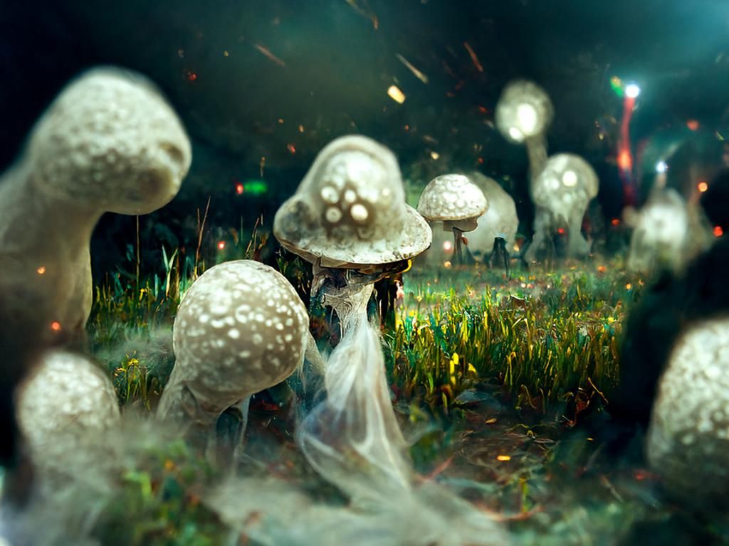 Ethereal Ghosts Dancing in Mushroom Spore Field