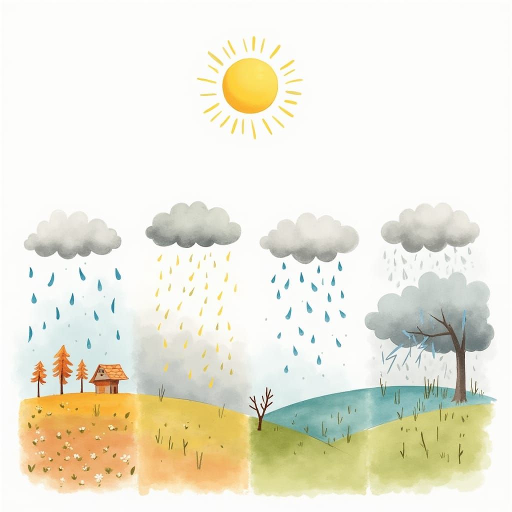 Weather Conditions Illustrated in Cartoon Style