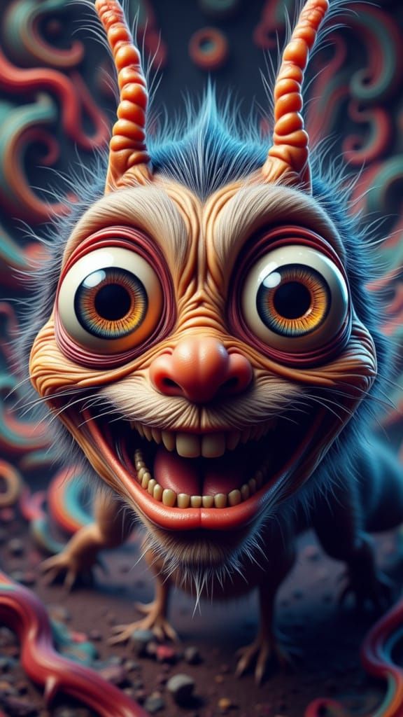 Excited Caterpillar Caricature with Big Eyes