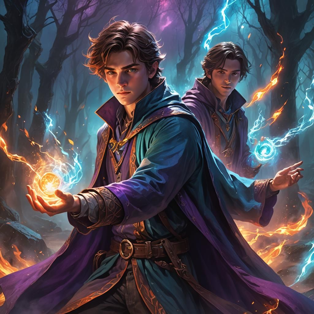 Teenage Wizard Casting Spell in Fantasy World