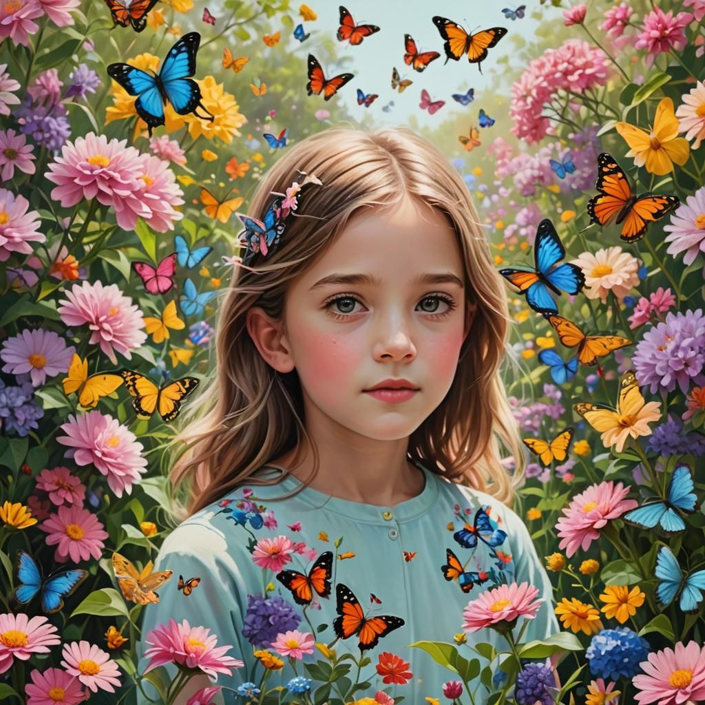 Pastel Garden Scene with Child, High Definition