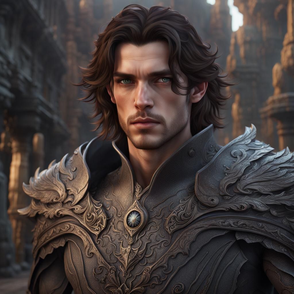 Brunette Male with Gray Eyes: Fantasy Concept Art
