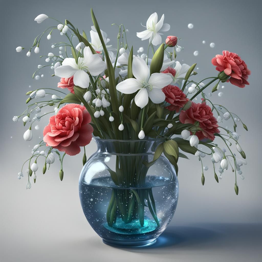Floral Still Life: Vase with Roses and Snowdrops