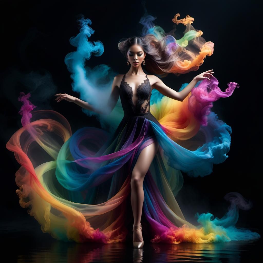 Rainbow Smoke Dancer in Dark Waters