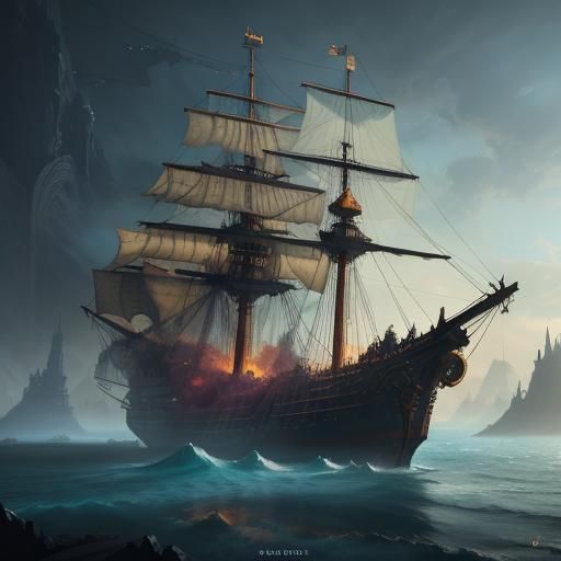 Fantastical Ship in Detailed Matte Painting