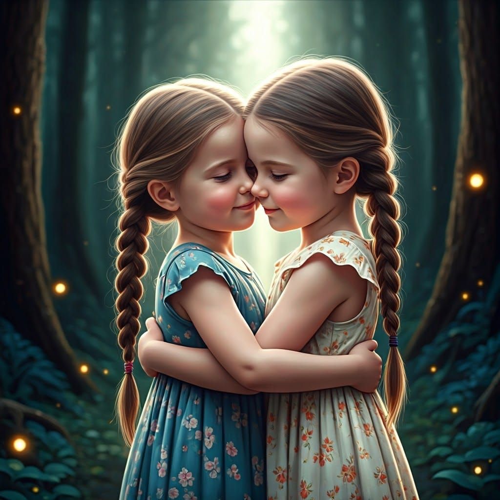 Whimsical Forest Embrace in Dreamlike Style