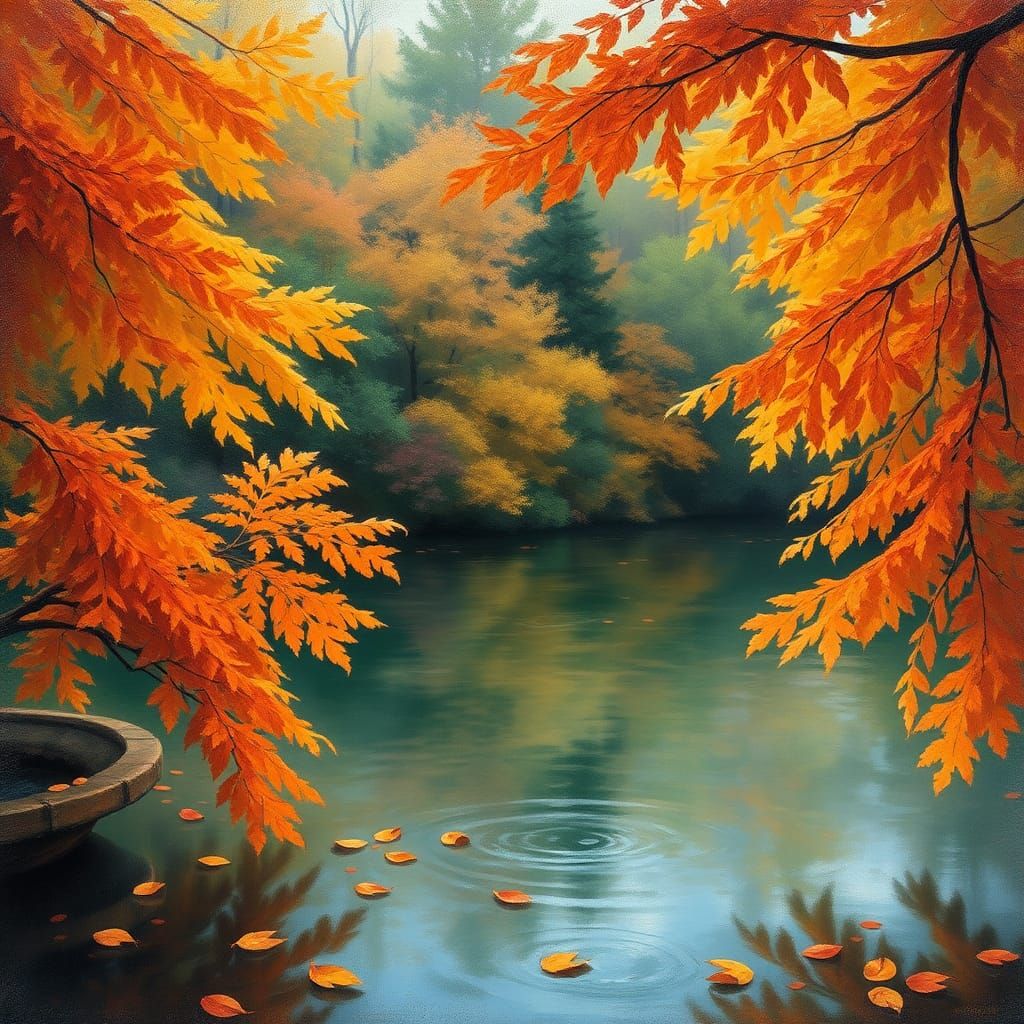 Autumn Pond in Impressionist Style