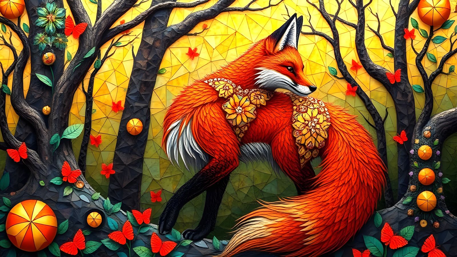 Fractal Fox in Enchanted Forest Landscape