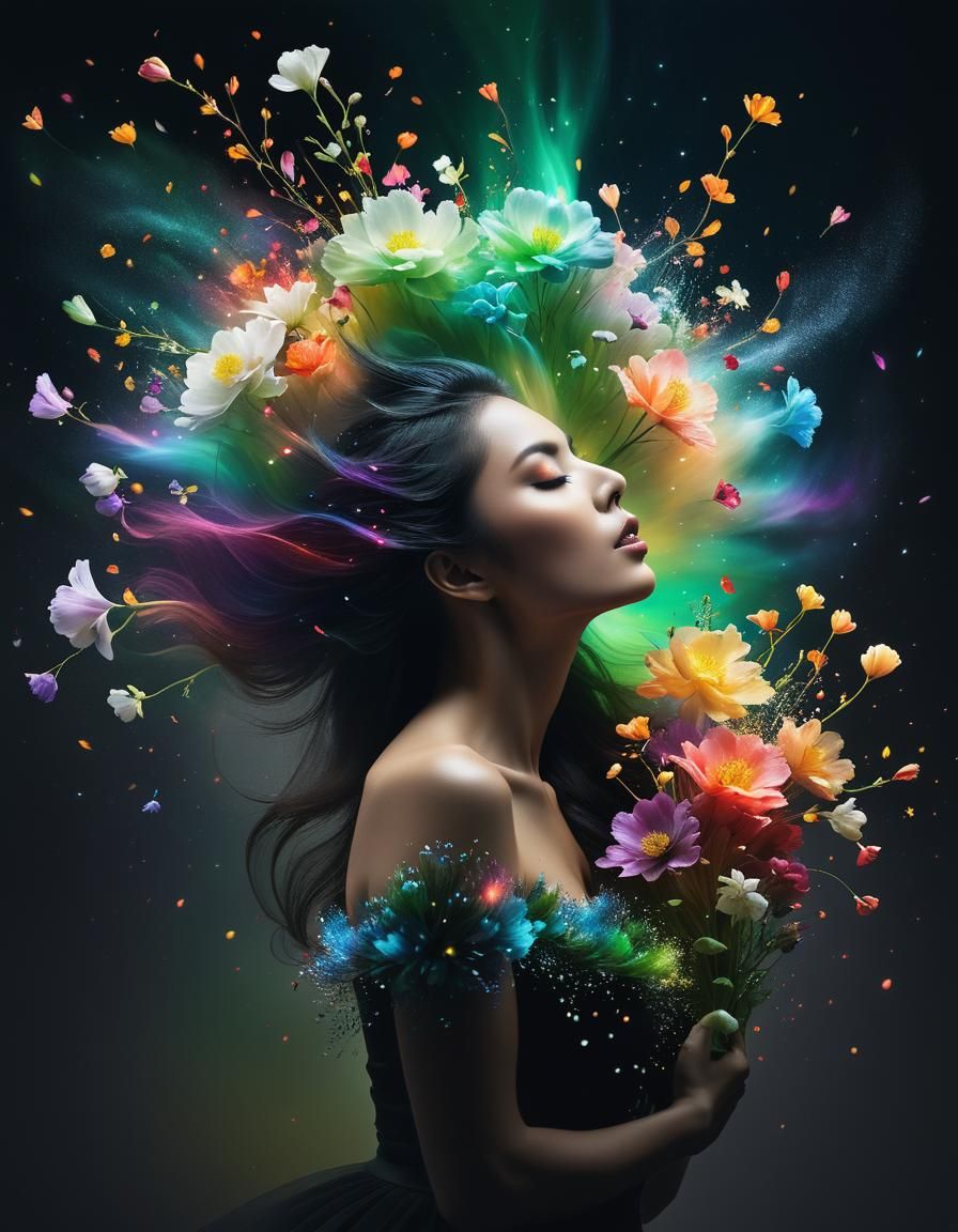 Exploding Aurora Flowers: Particle Flow Art