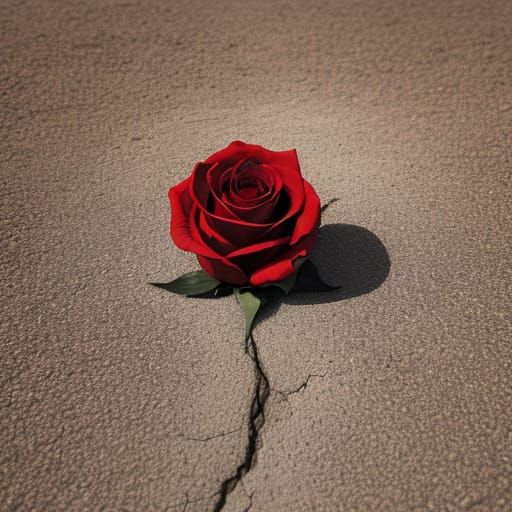 Surreal Red Rose in Cracked Desert, Dali Inspired