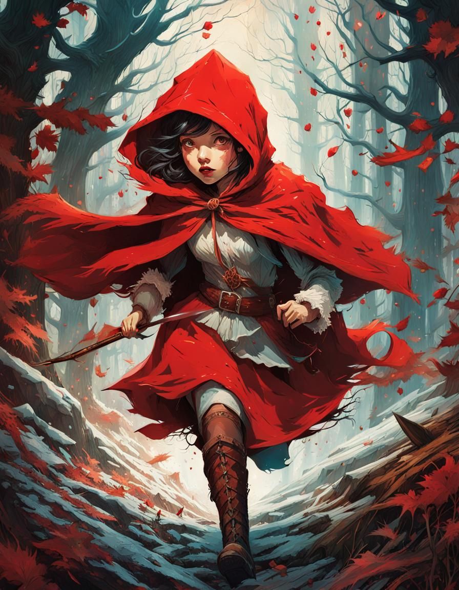 Little Red Riding Hood's Escape: Detailed Digital Art