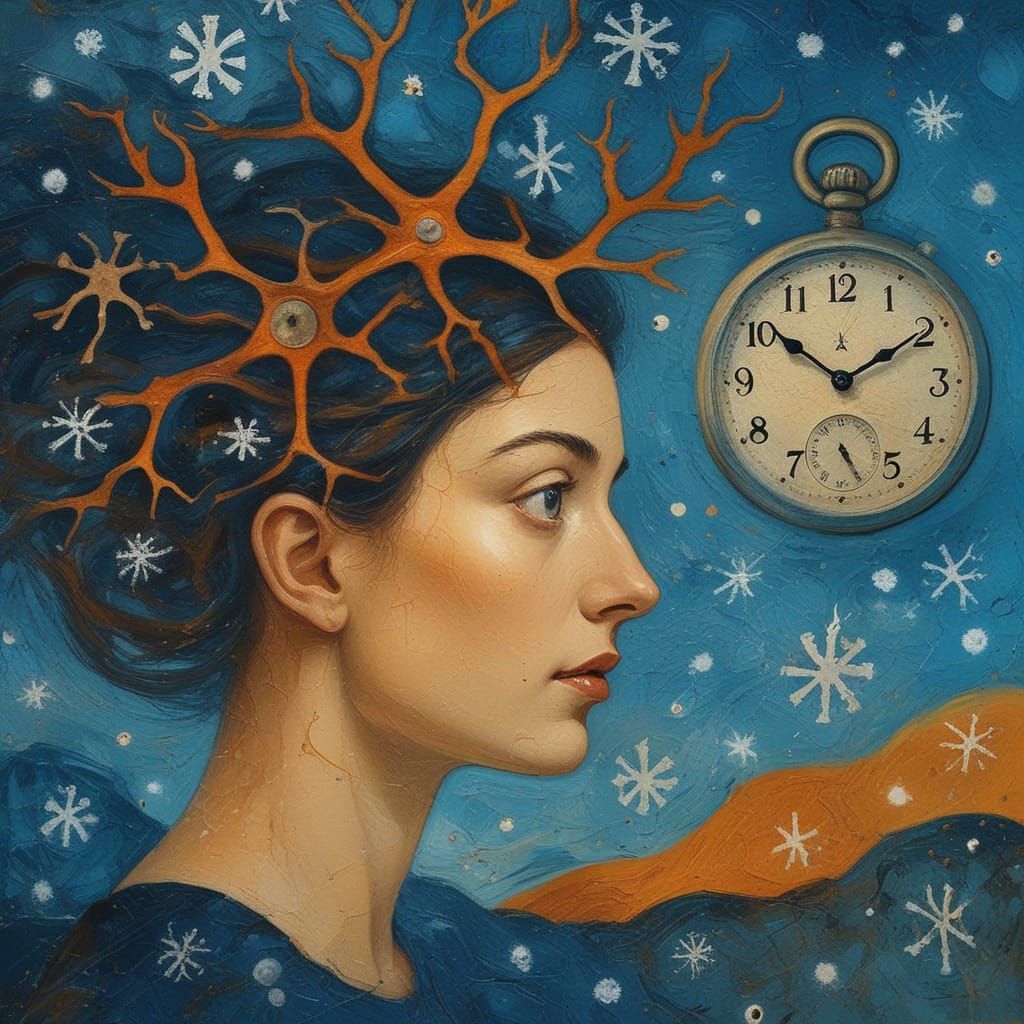 Surreal Woman with Melting Clocks in Dali Style