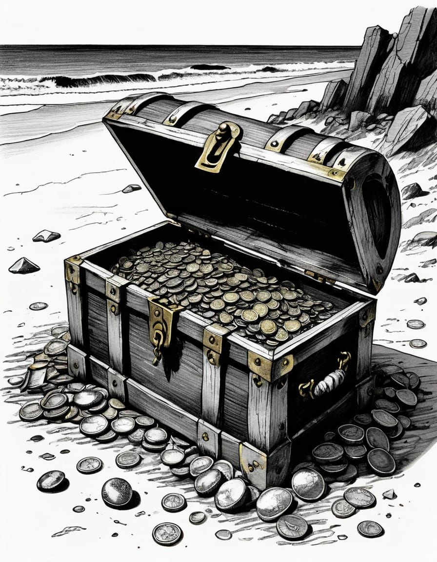 Pirate Treasure Chest in Ink Drip Style