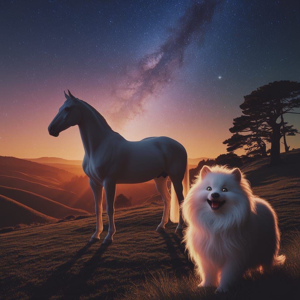 Majestic White Horse Under Starry Night Sky