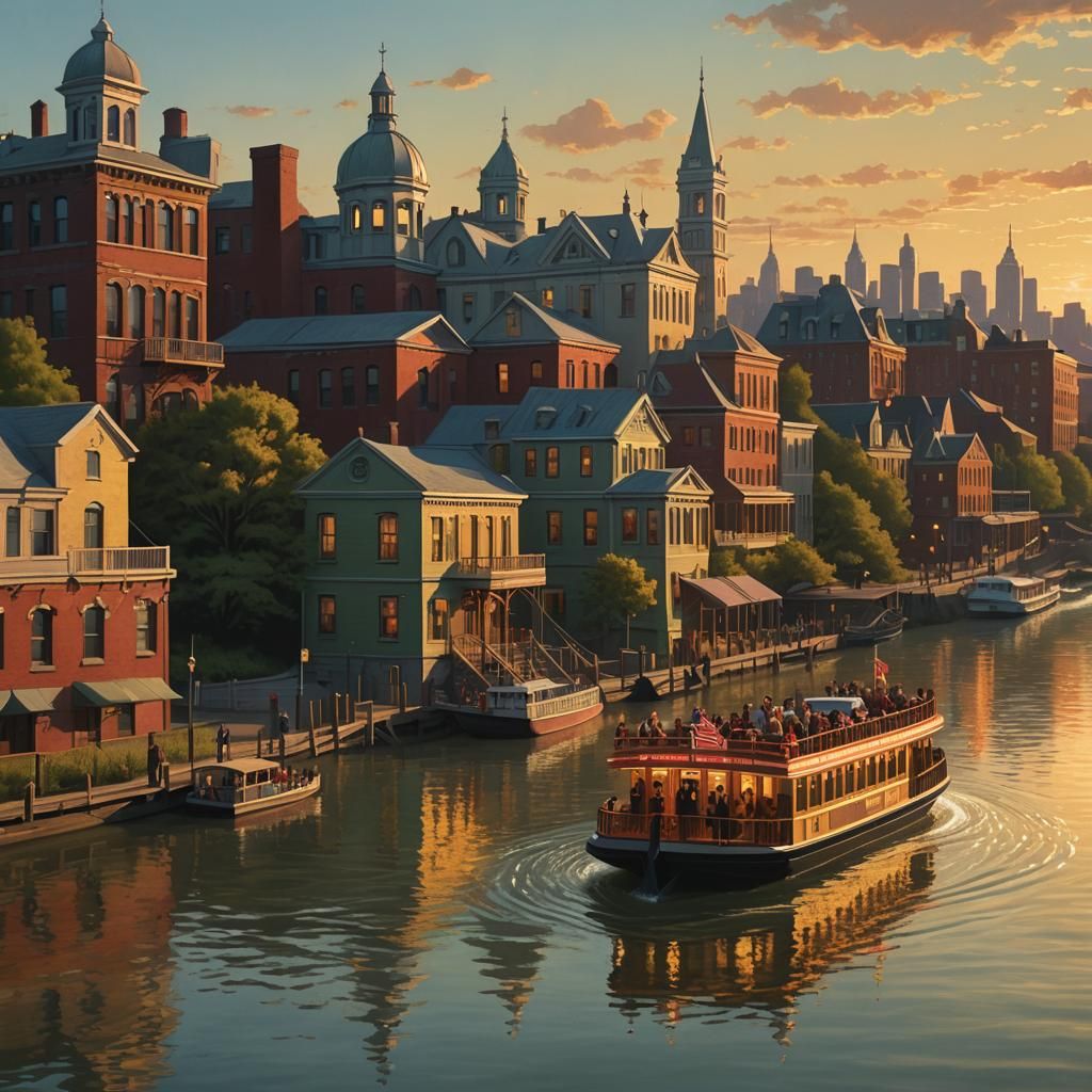 Festive Riverboat at Sunset in Photorealistic 3D