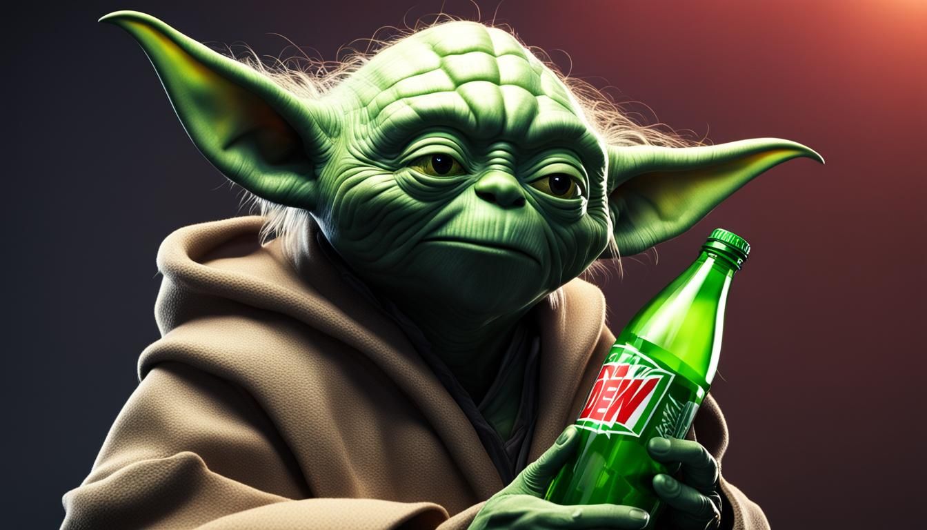 Yoda with Mountain Dew Bottle in Octane Render
