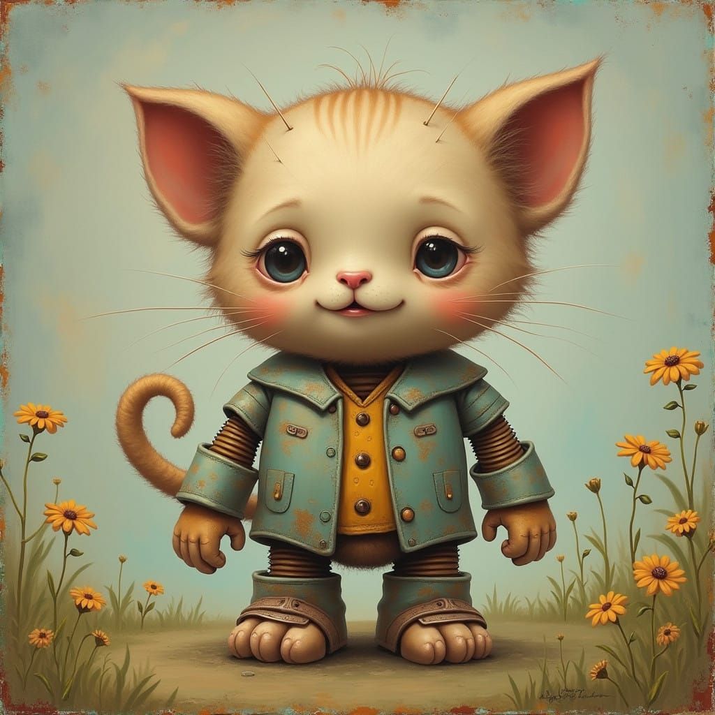Whimsical Feline Androids in Dreamlike Realism