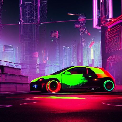 Cyberpunk Golf GTI in Neon Cityscape