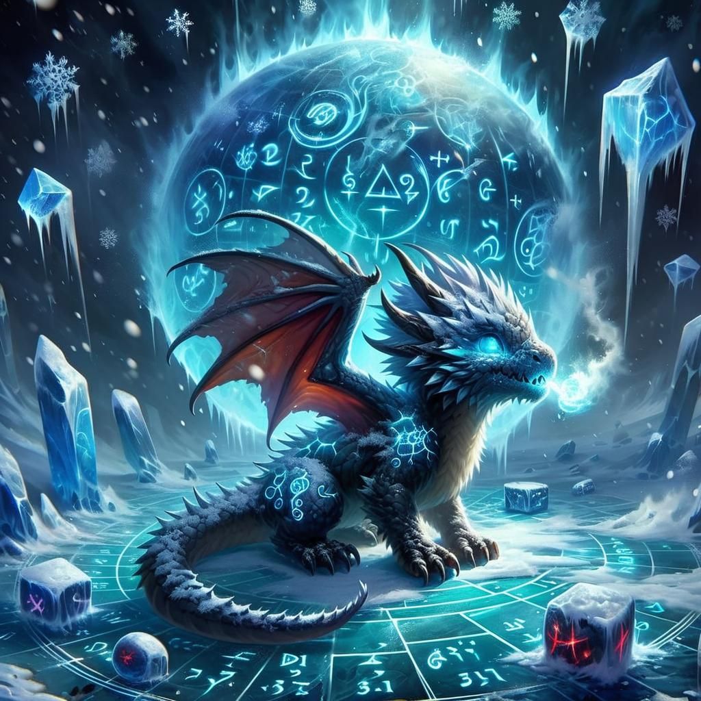Cute Ice Dragon Freezing Earth: Dark Fantasy Concept Art