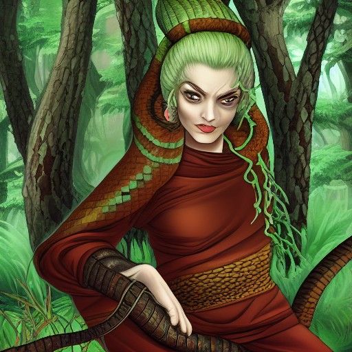 Fantasy Snake Woman Rogue Monk in Forest