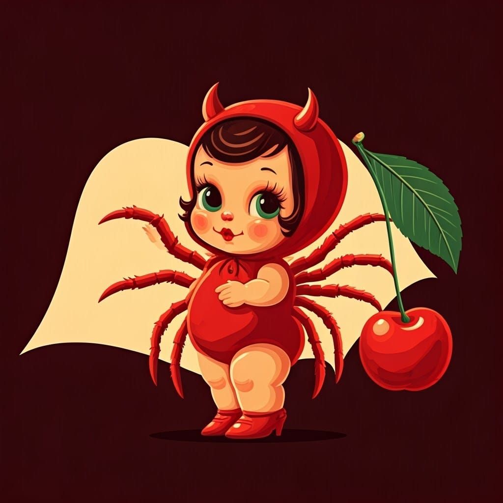 Vintage Kitsch Halloween Party Invitation with Devil Girl