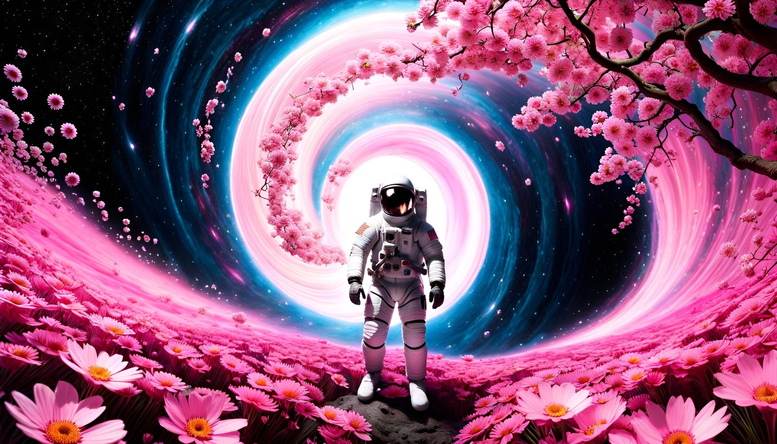 Astronaut and Sakura Time Vortex, Cinematic Style