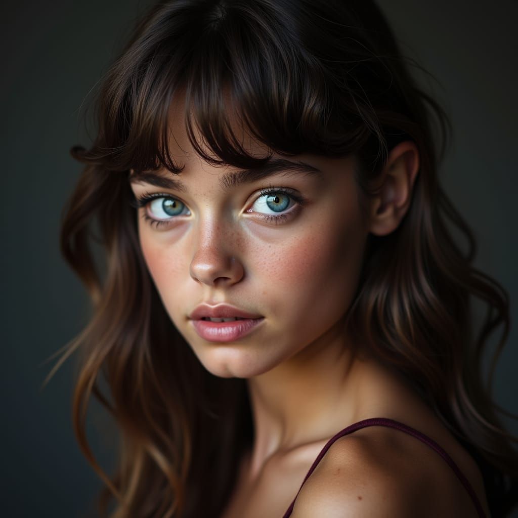 Hyperrealistic Vogue Portrait: Brown-Skinned Girl with Blue ...