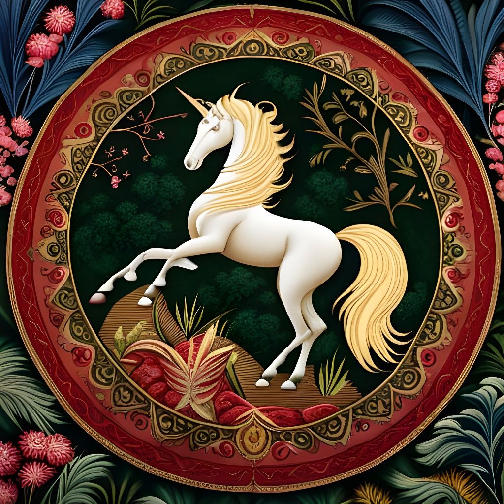 Unicorn Horse in Medieval Tapestry Style
