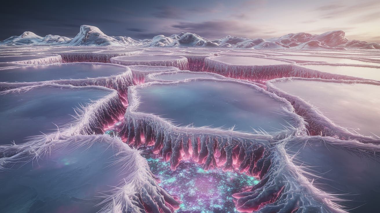 Alien Landscape with Iridescent Frost, Alcohol Ink Style