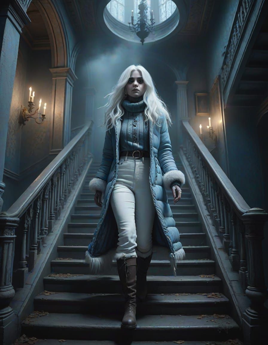 Gothic Horror Portrait of a Ghostly Figure in a Haunted Mans...