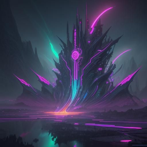 Fantastical Neon Volnco in Detailed Matte Painting