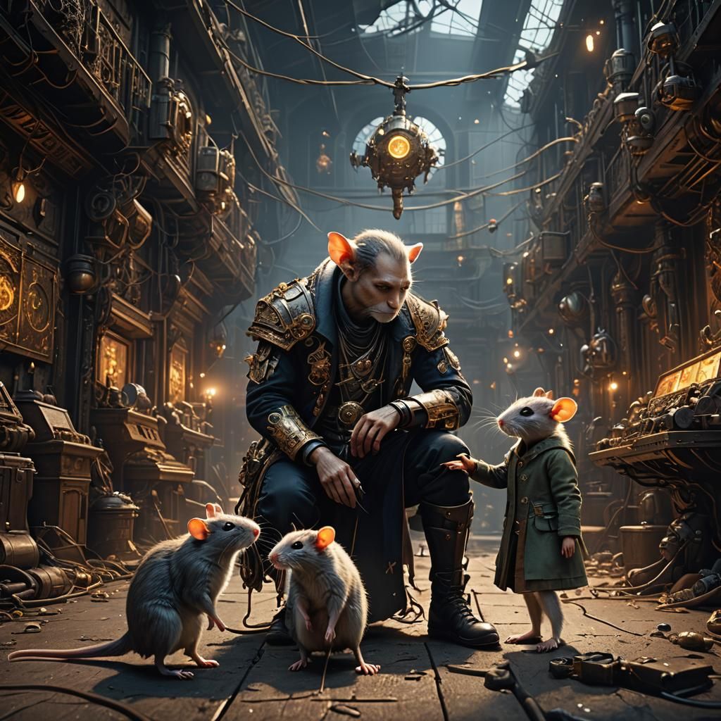 Cyborg Rat God Playing With a Girl