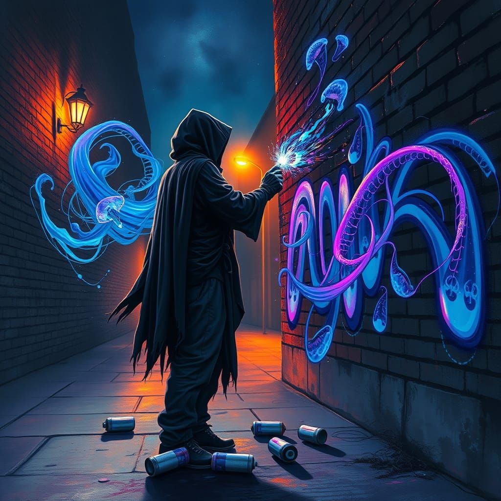 Mysterious Graffiti Artist Unveils Cosmic Visions on Worn Br...